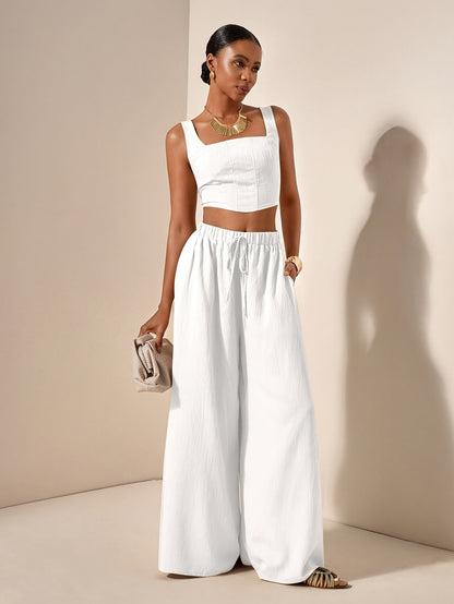 Alessia | Conjunto de Top con Tirantes y Pantalón de Pierna Ancha con Bolsillos