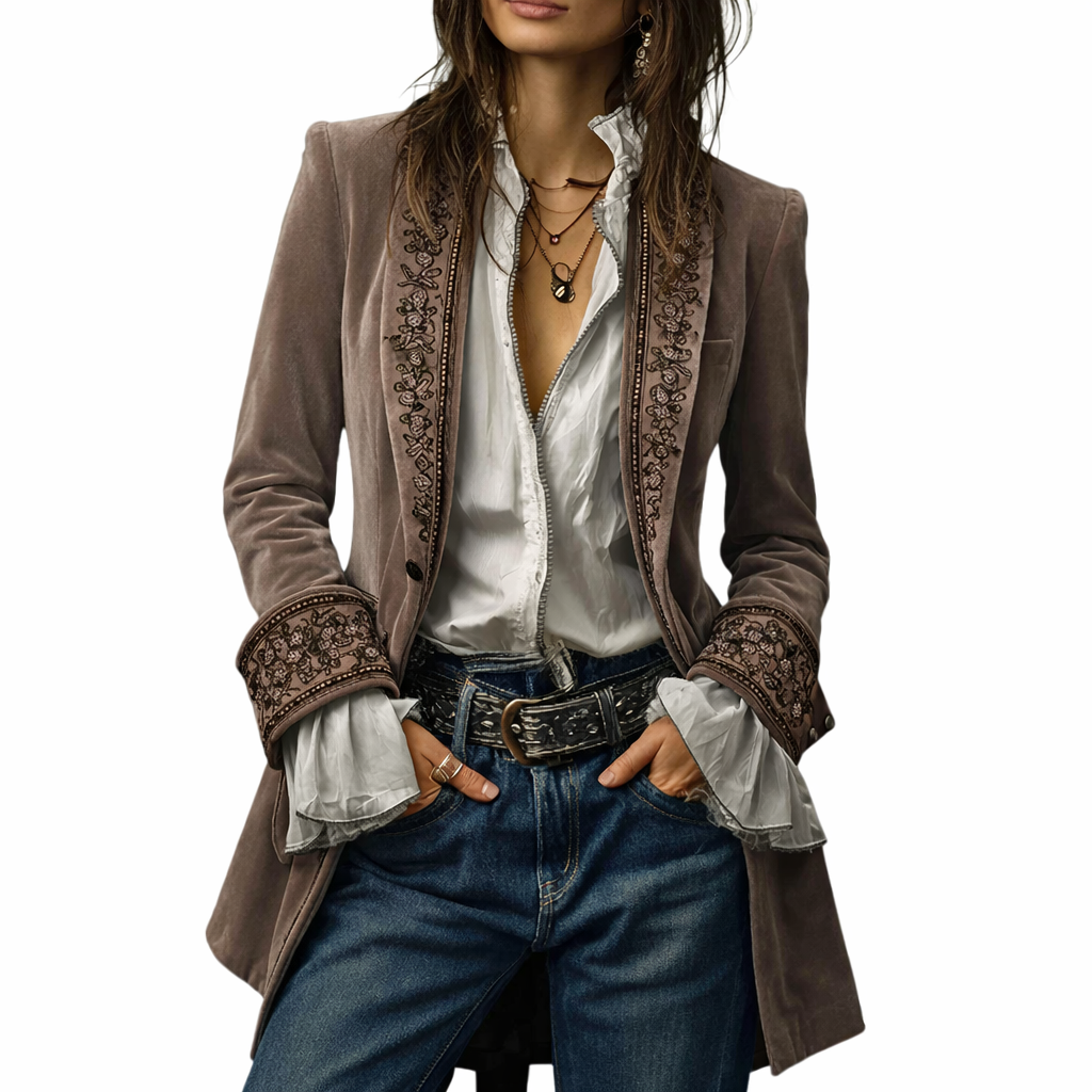 Sable & Oro™ Blazer Bordado de Lujo