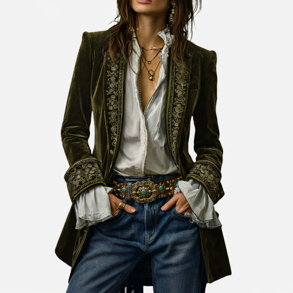 Sable & Oro™ Blazer Bordado de Lujo