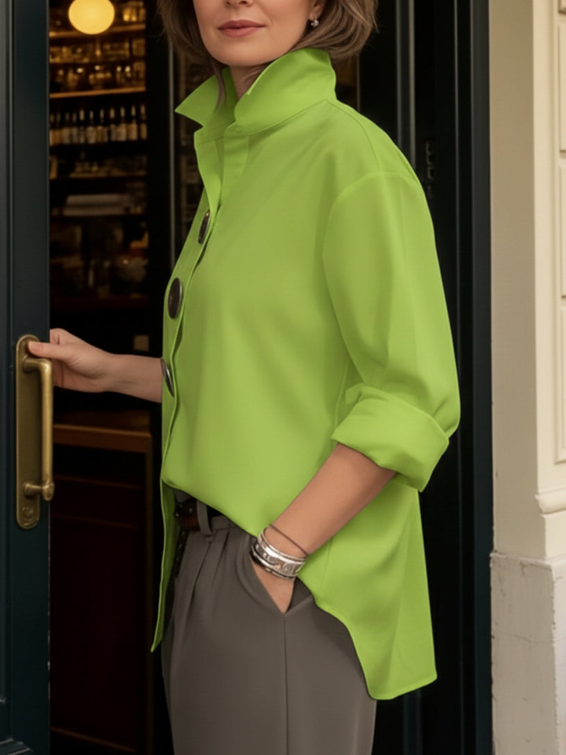 Davinae™ Blusa elegante de algodón y lino con cuello y botones metálicos
