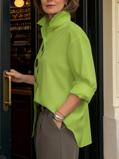 Davinae™ Blusa elegante de algodón y lino con cuello y botones metálicos