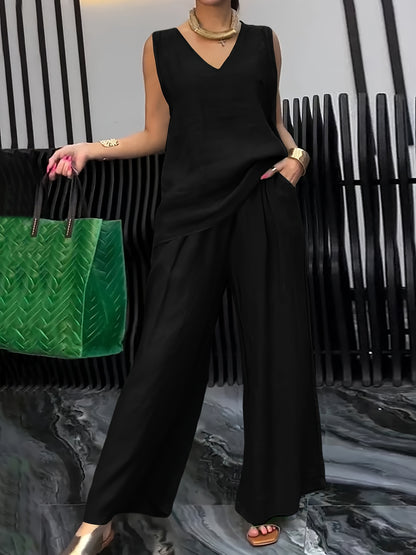 Kalia™ Conjunto Casual de Dos Piezas con Top sin Mangas y Pantalón Amplio