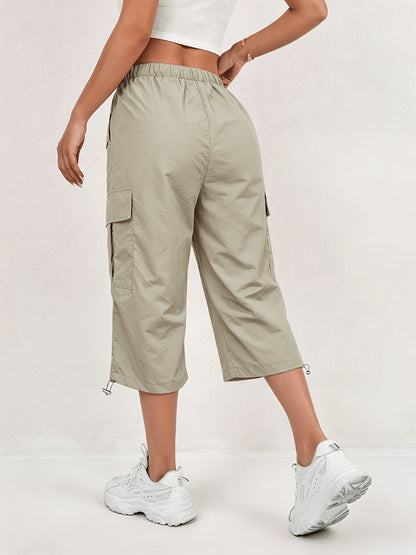 Mireille | Pantalones Capri Cargo de Secado Rápido para Mujer con Cintura Elástica y Cordón - Ligero y Elástico, Adecuado para - Pantalones de Exterior, Multi-Pantalones, Lavables a Máquina, Ajuste Suelto de Largo Medio para, Viajes, Vestimenta Casual