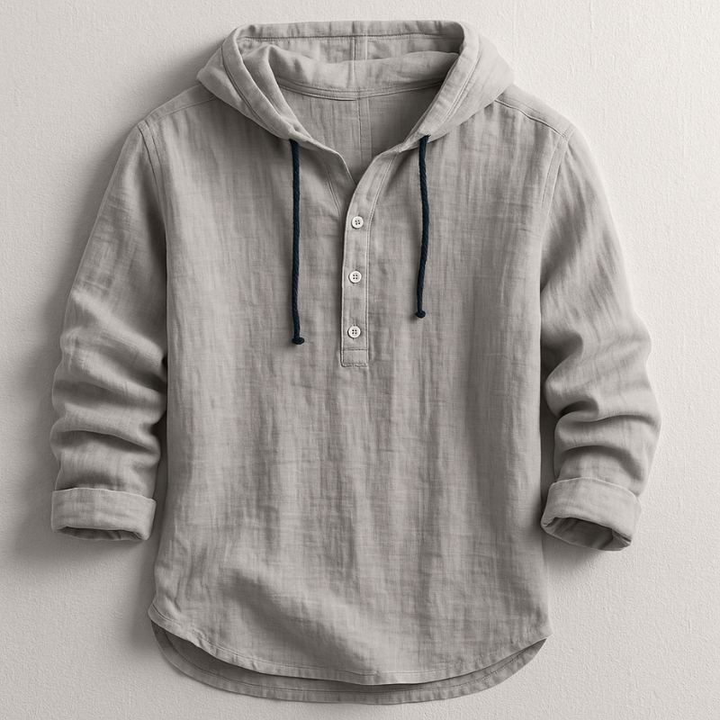 Delvaro™ Camisa masculina de lino con capucha y estilo relajado