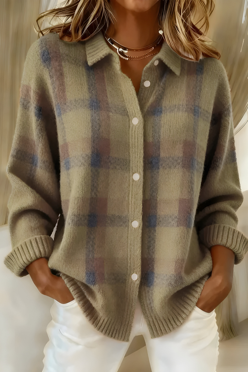 Noréa™ Cardigan Punto Cuadros Luz Tenue