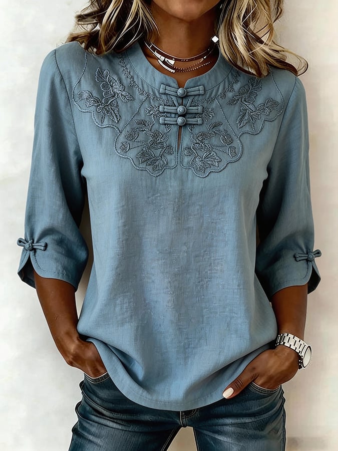 Della™ Top Floral de Algodón y Lino para Mujeres