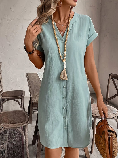 Celine™ Vestido Casual Suelto con Cuello en V y Botones