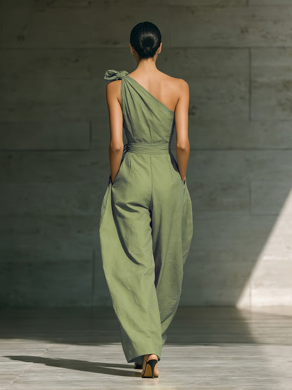 Juveth™ Mono Elegante de Un Hombro con Pierna Ancha y Cintura Definida