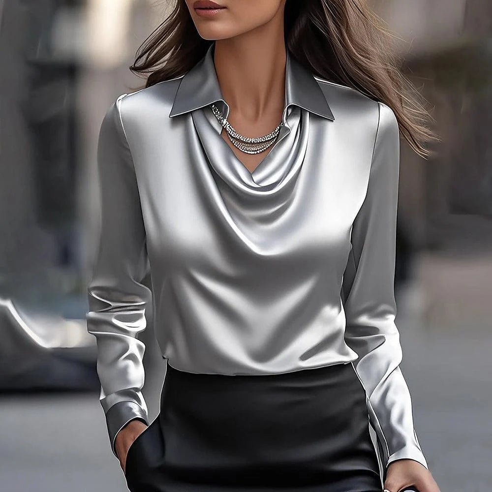Virelle™ Blusa de satén elegante con escote drapeado