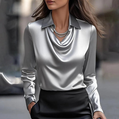 Virelle™ Blusa de satén elegante con escote drapeado