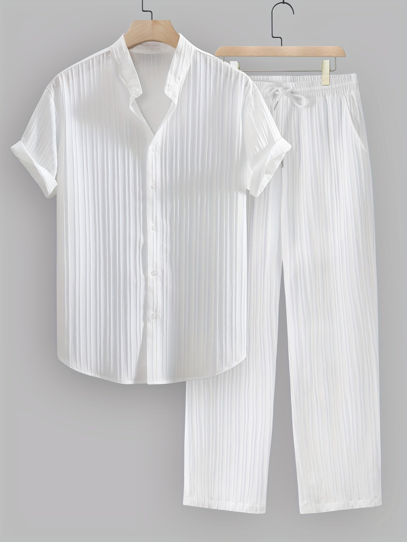 Kavaroq™ Conjunto de Verano para Hombre con Camisa de Cuello Mao y Pantalón con Cordón