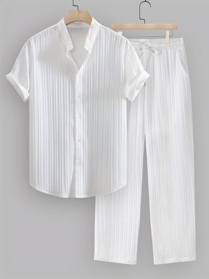 Kavaroq™ Conjunto de Verano para Hombre con Camisa de Cuello Mao y Pantalón con Cordón