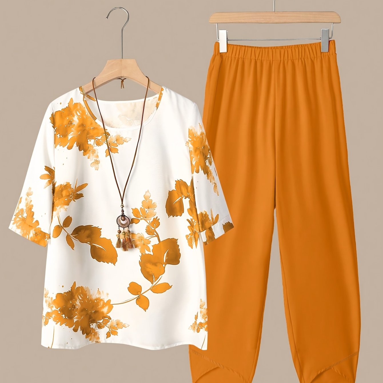 Fynley™ Conjunto Estampado de Dos Piezas con Blusa y Pantalón Cómodo