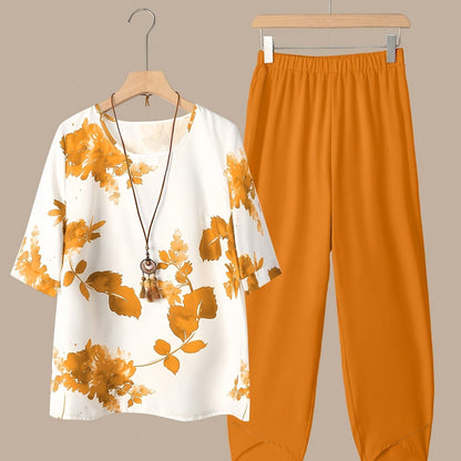 Fynley™ Conjunto Estampado de Dos Piezas con Blusa y Pantalón Cómodo