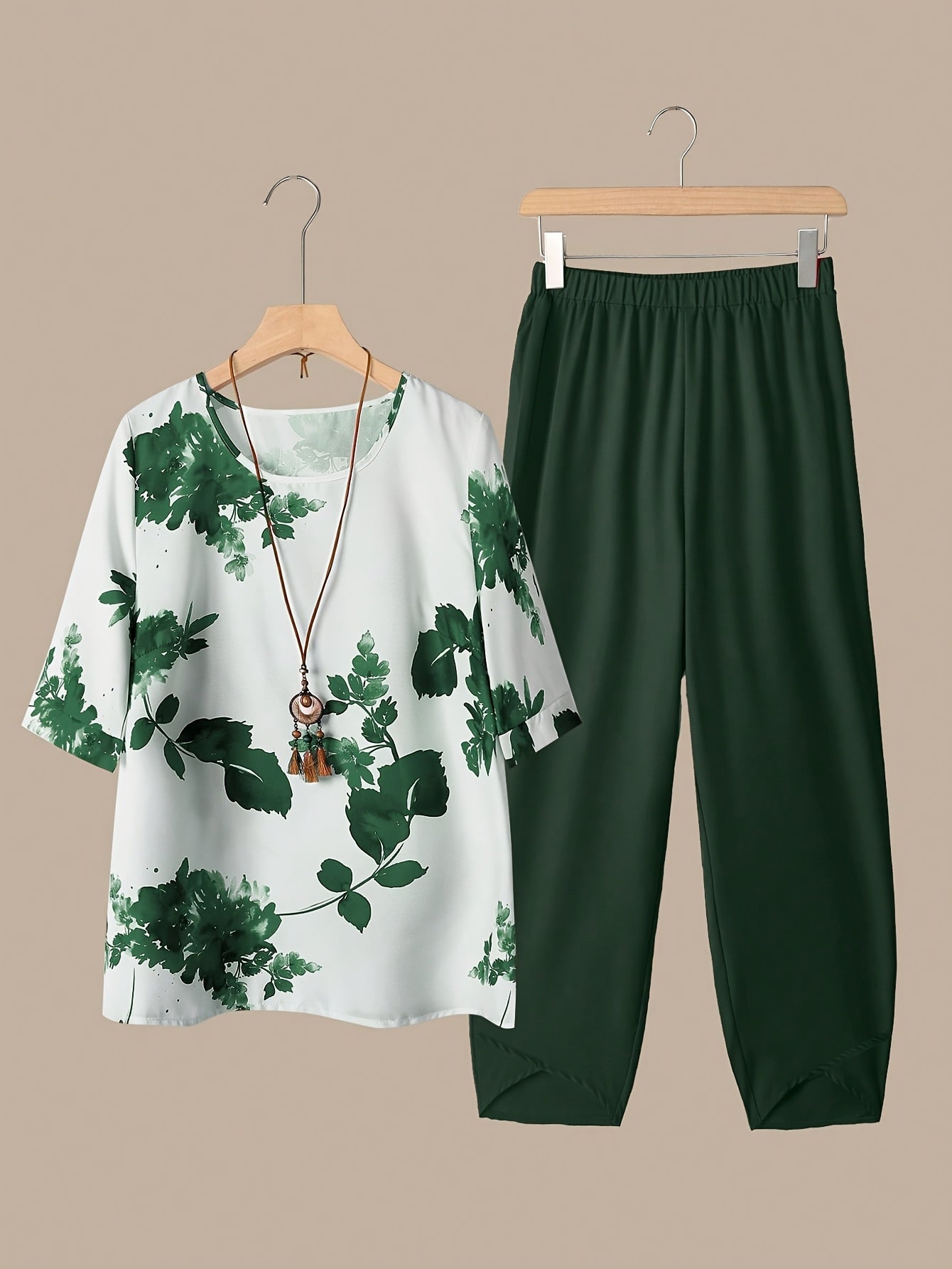 Fynley™ Conjunto Estampado de Dos Piezas con Blusa y Pantalón Cómodo