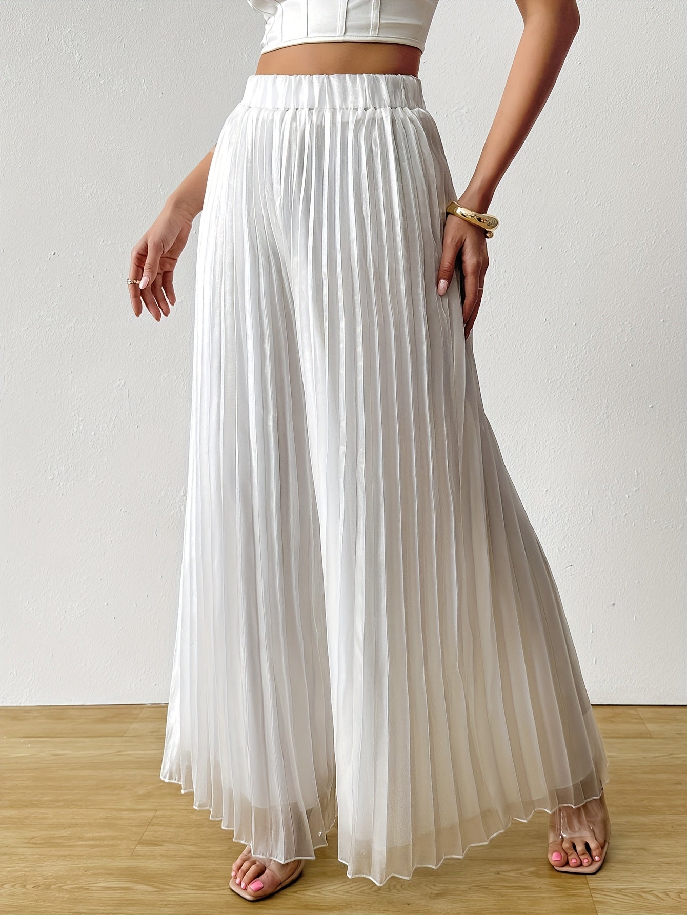 Uliquin | Pantalón Plisado de Pierna Ancha con Cintura Elástica y Caída Elegante