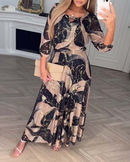 Wynoria™ Vestido Maxi Elegante Estampado Mármol Dorado
