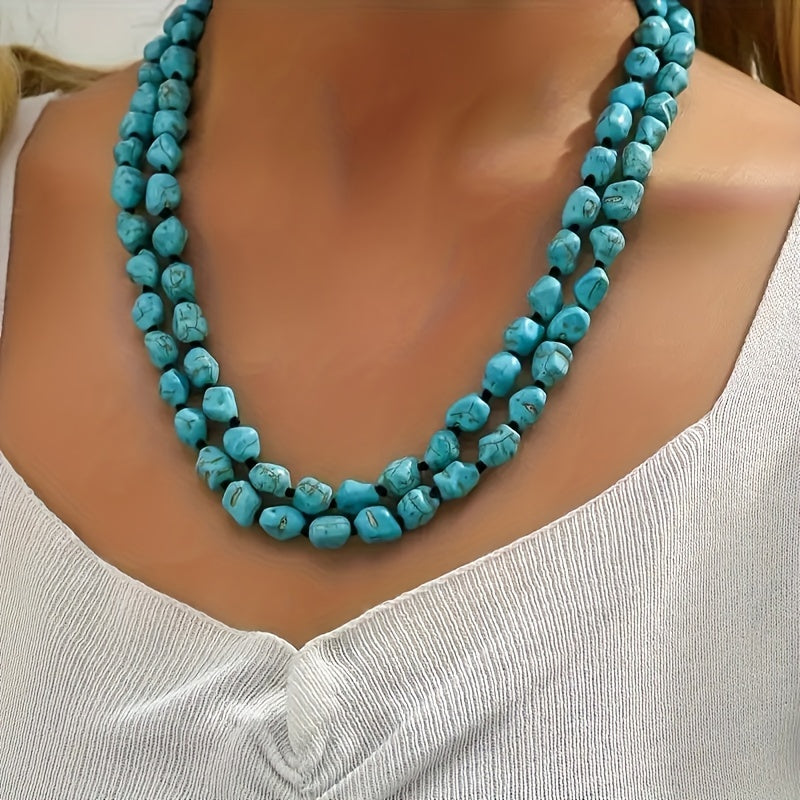 Saria™ Collar Bohemio de Doble Capa con Turquesa y Piedras Naturales