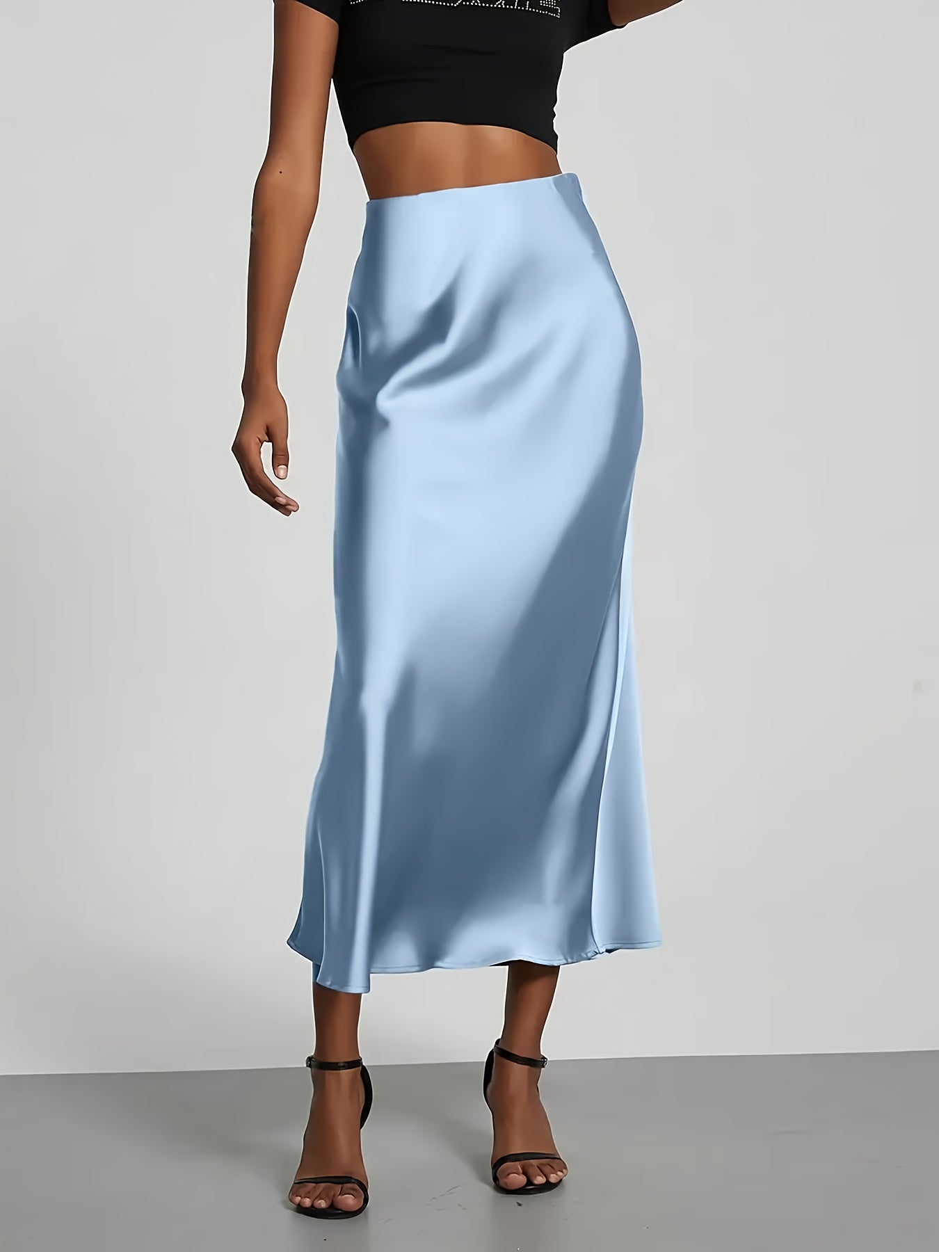 Greya™ Falda Midi de Satén con Cintura Alta y Caída Elegante