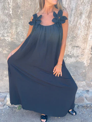 Carune™ Vestido de mujer en color sólido con patrón floral y escote en forma de U