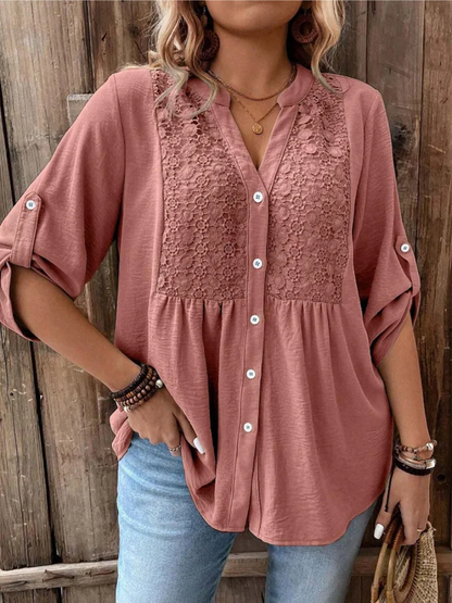 Vireya™ Blusa Elegante con Escote en V y Botones