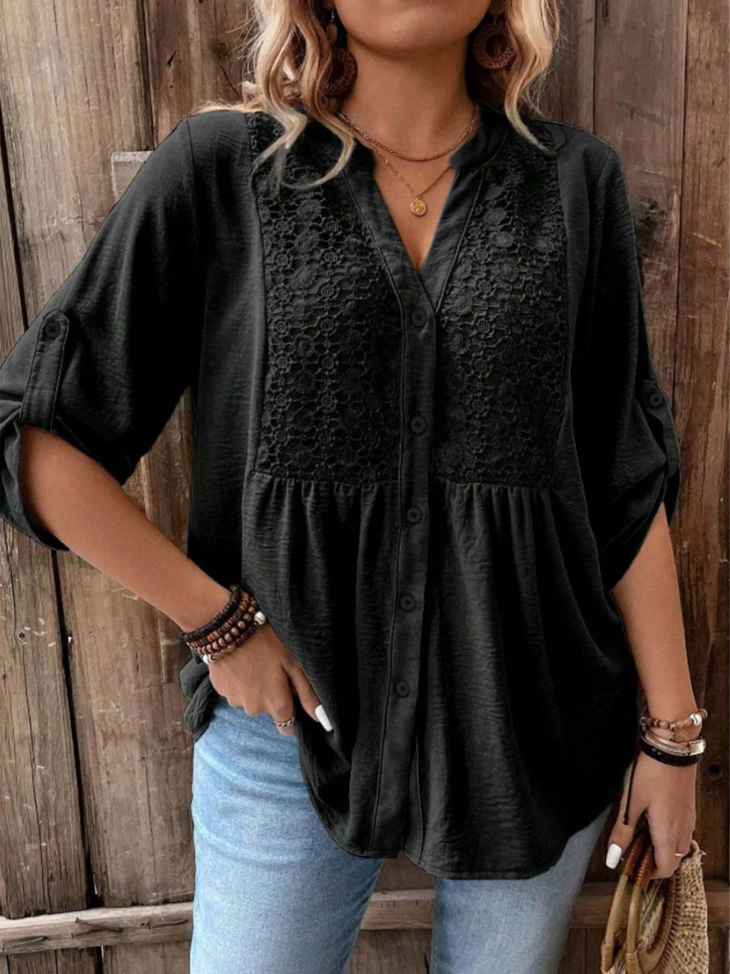 Vireya™ Blusa Elegante con Escote en V y Botones