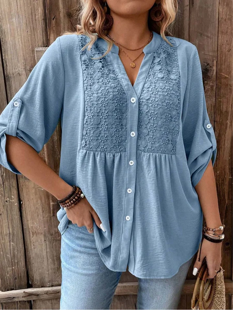 Vireya™ Blusa Elegante con Escote en V y Botones