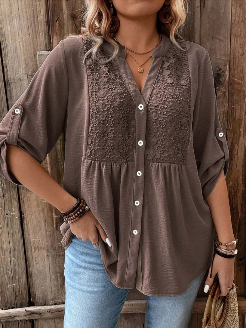 Vireya™ Blusa Elegante con Escote en V y Botones