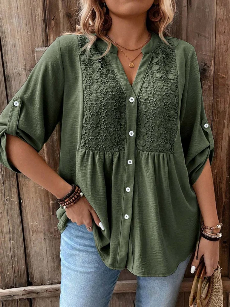 Vireya™ Blusa Elegante con Escote en V y Botones