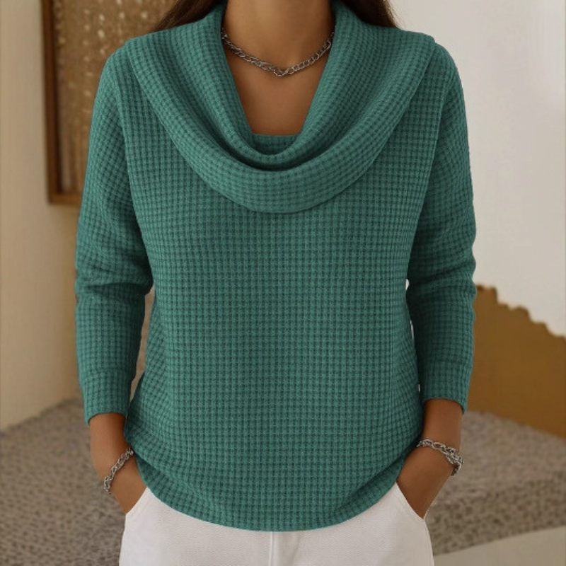 Zuri™ Suéter waffle suave con cuello elegante