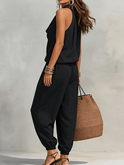 Allegra | Conjunto de Top Halter y Pantalón de Pierna Ancha con Textura de Lino