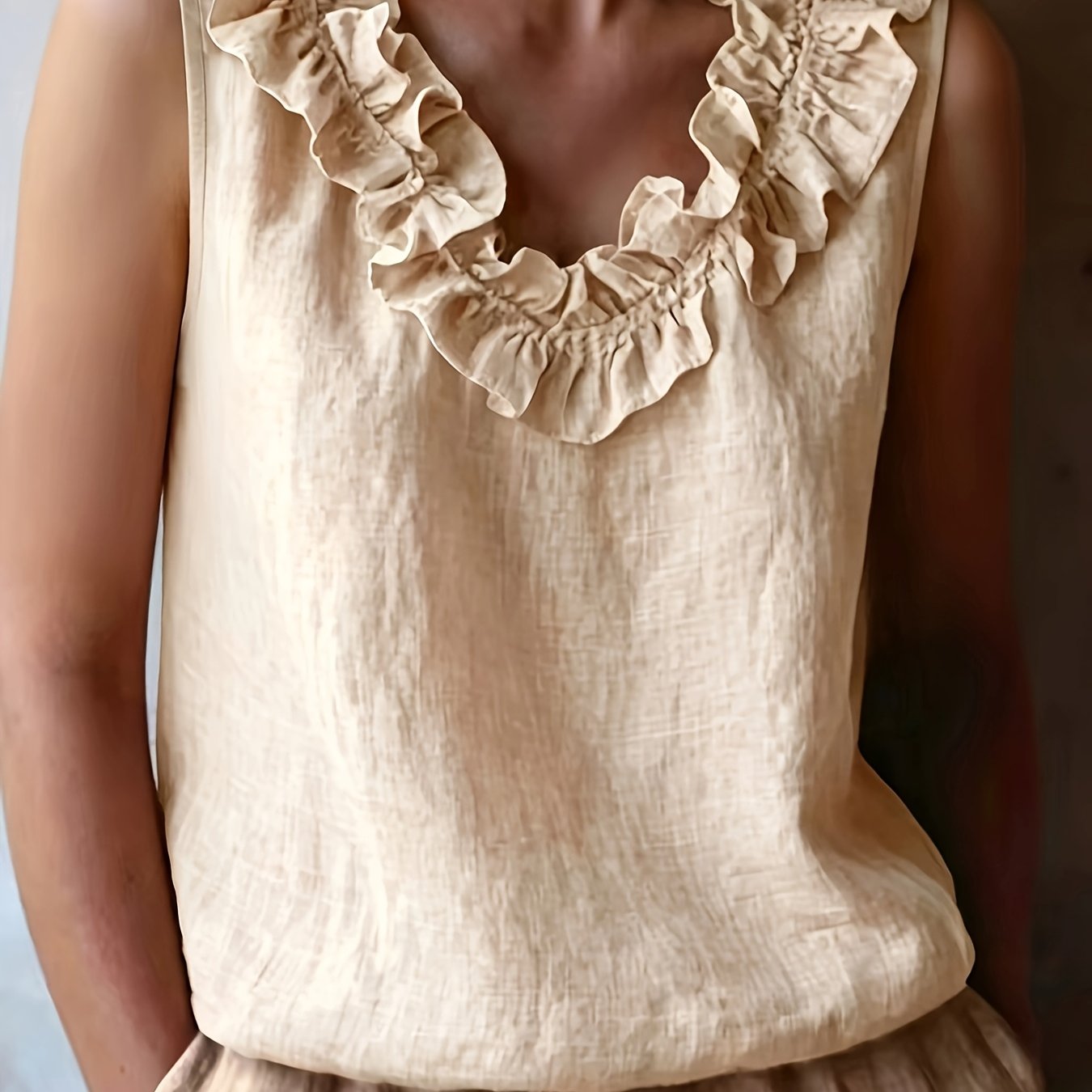 Katherine | Camisa Sin Mangas con Volantes de Corte Suelto para Primavera/Verano