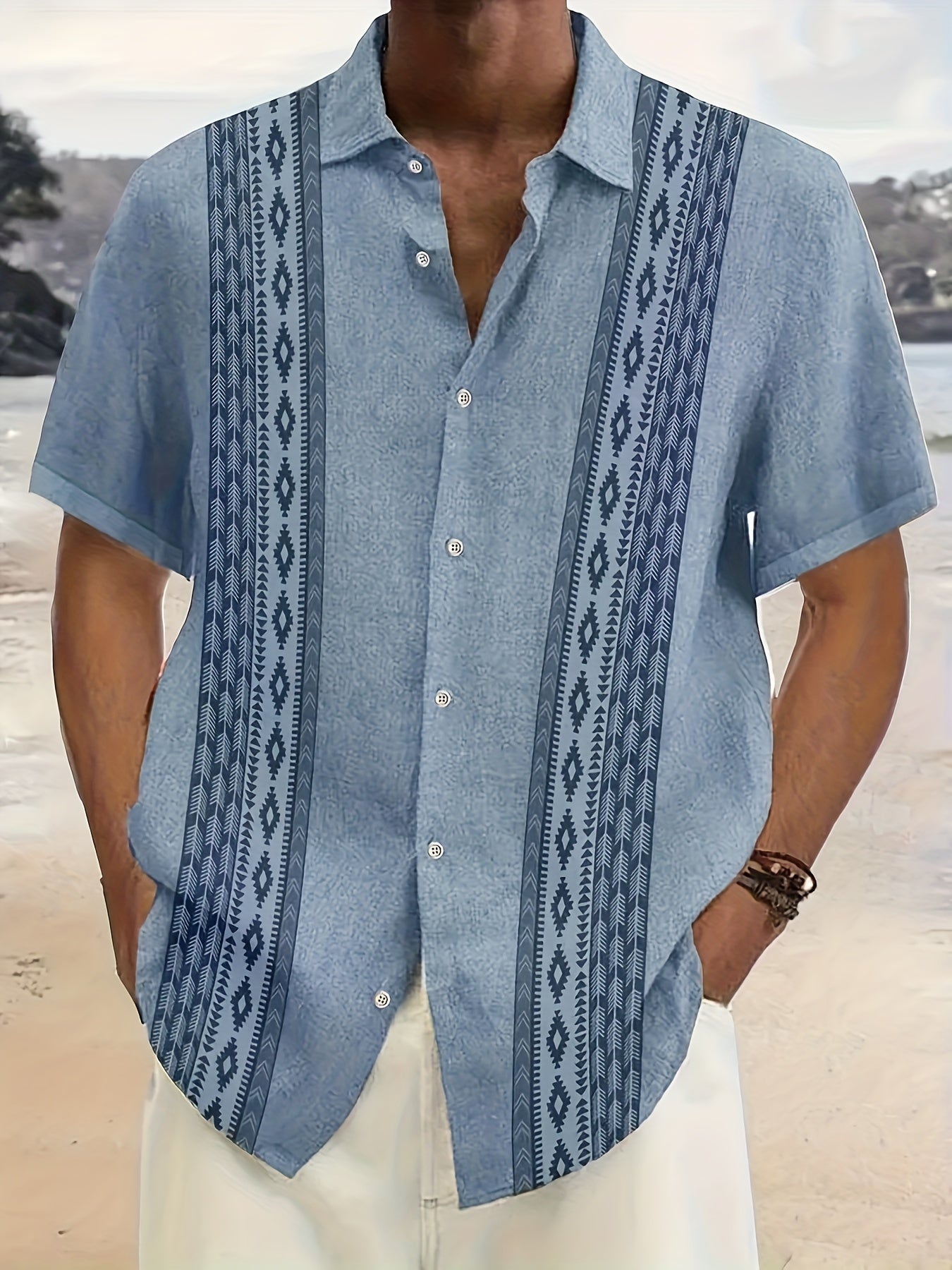Carter™ Camisa Vintage para Hombre con Estampado Étnico y Estilo Tropical