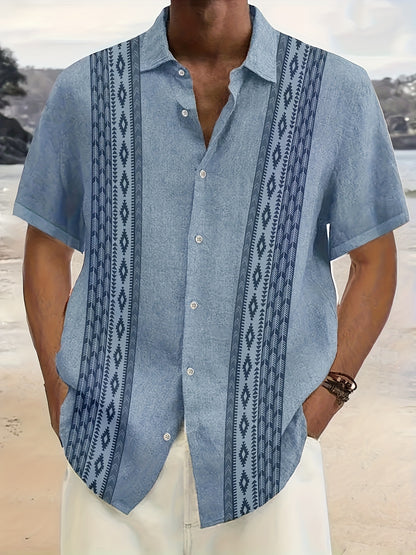 Carter™ Camisa Vintage para Hombre con Estampado Étnico y Estilo Tropical
