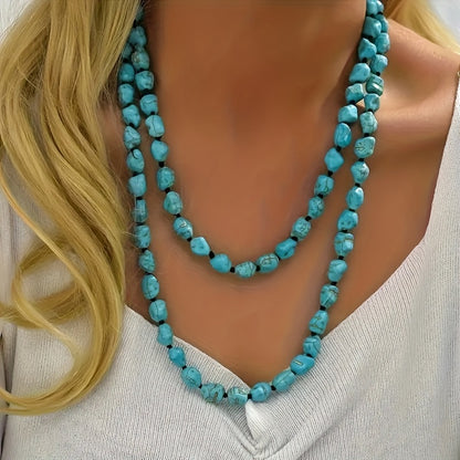 Saria™ Collar Bohemio de Doble Capa con Turquesa y Piedras Naturales