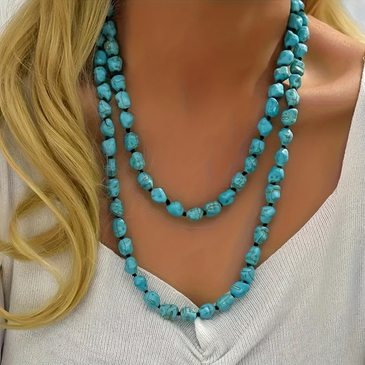 Saria | Collar Bohemio de Doble Capa con Turquesa y Piedras Naturales