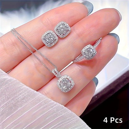 Elkie™ Set Elegante de Joyería Brillante con Collar, Anillo y Aretes