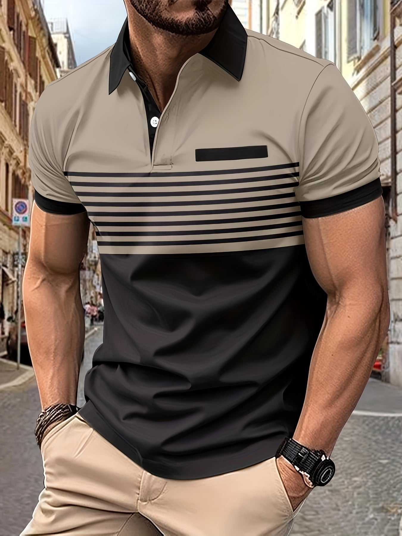 Korvexi™ Playera Casual para Hombre con Rayas Finas y Manga Corta