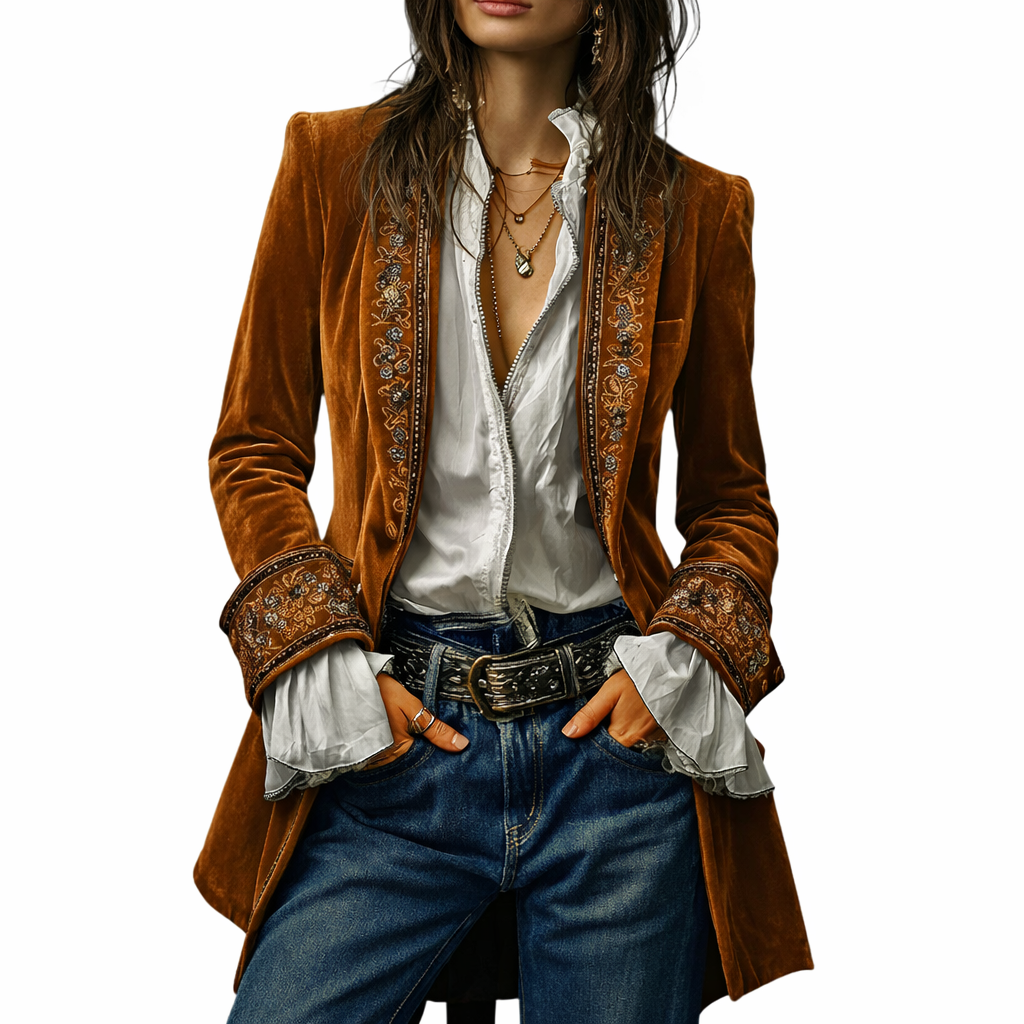 Sable & Oro™ Blazer Bordado de Lujo