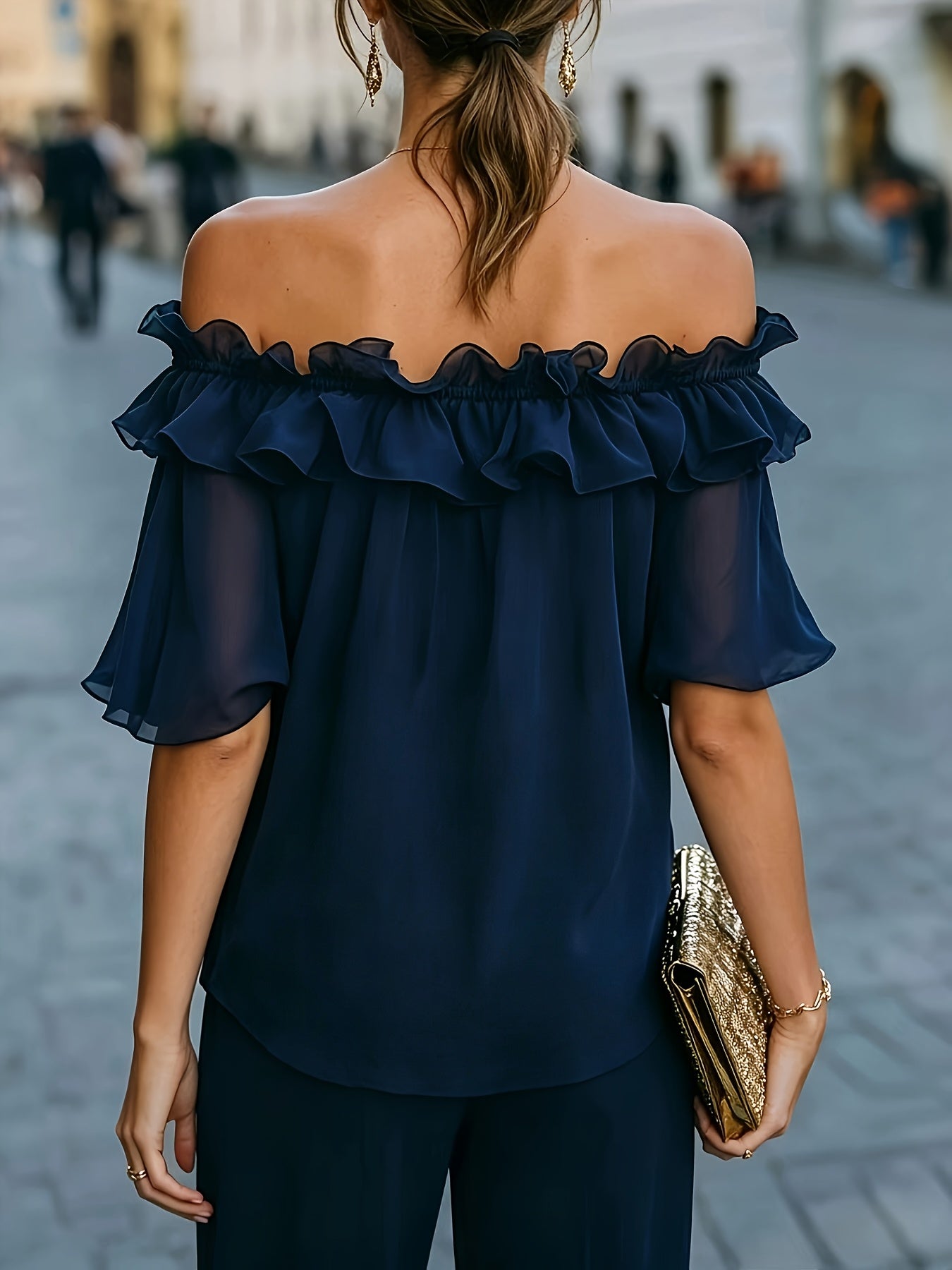 Bruvelle™ Blusa Elegante de Hombros Descubiertos con Manga Corta