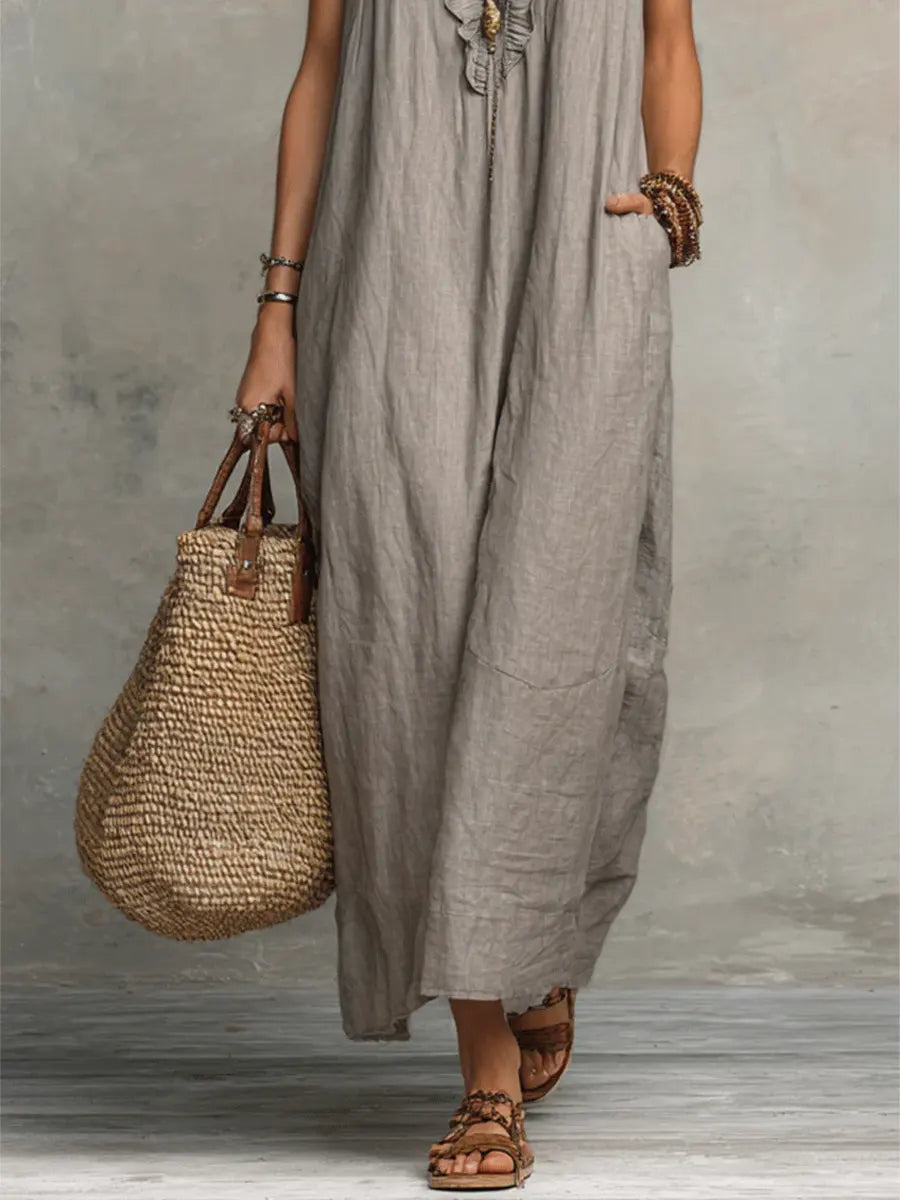 Hadira™ Vestido Casual de Algodón y Lino con Volantes y Estilo Artístico