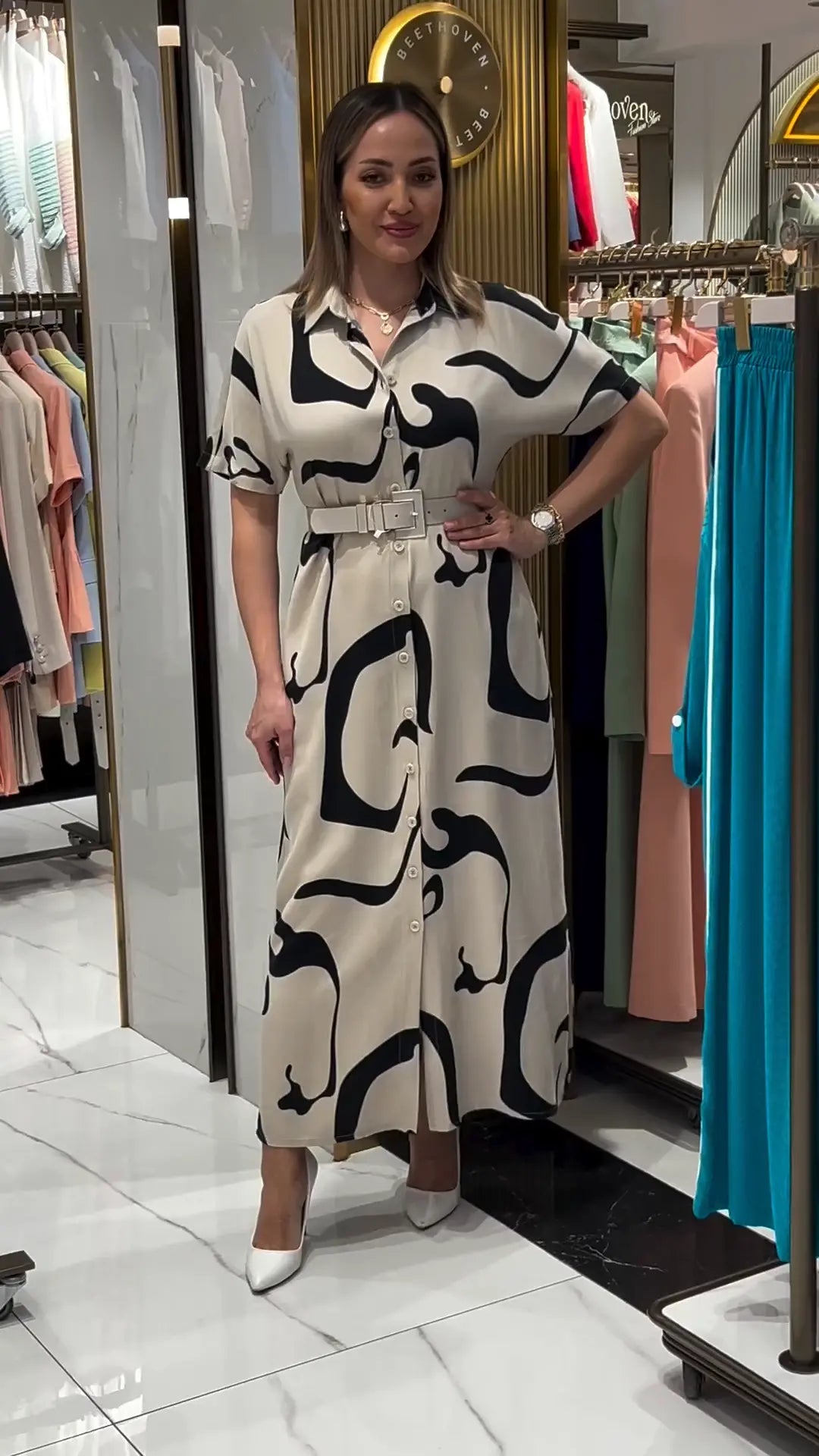 Jolira™ Vestido elegante de cintura ajustada con estampado irregular