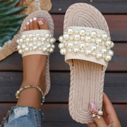 Fruxith™ Sandalias Planas con Perlas Decorativas y Máxima Comodidad