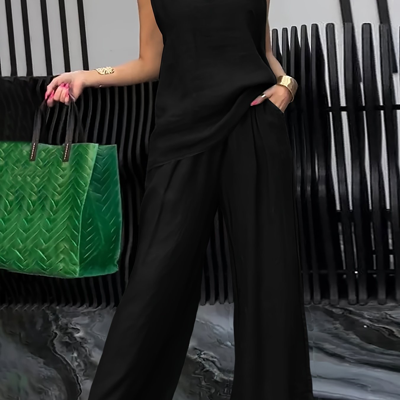 Kalia™ Conjunto Casual de Dos Piezas con Top sin Mangas y Pantalón Amplio