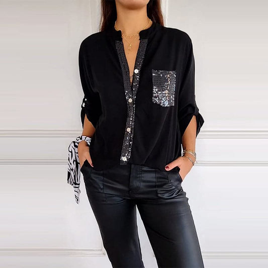 Hadley™ Top Casual de Patchwork con Lentejuelas Brillantes
