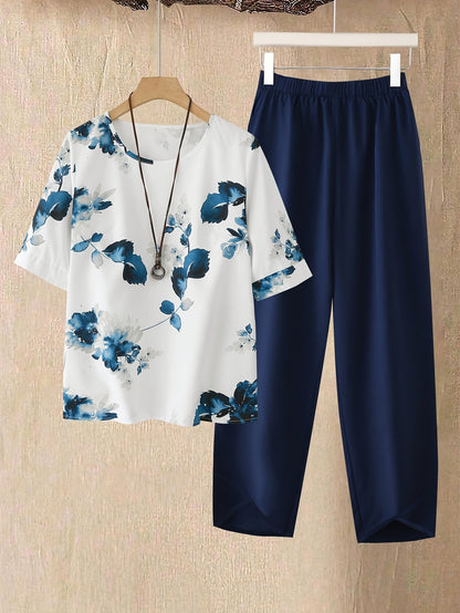 Fynley™ Conjunto Estampado de Dos Piezas con Blusa y Pantalón Cómodo