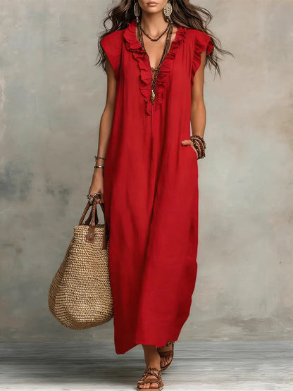 Hadira™ Vestido Casual de Algodón y Lino con Volantes y Estilo Artístico