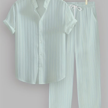 Kavaroq™ Conjunto de Verano para Hombre con Camisa de Cuello Mao y Pantalón con Cordón