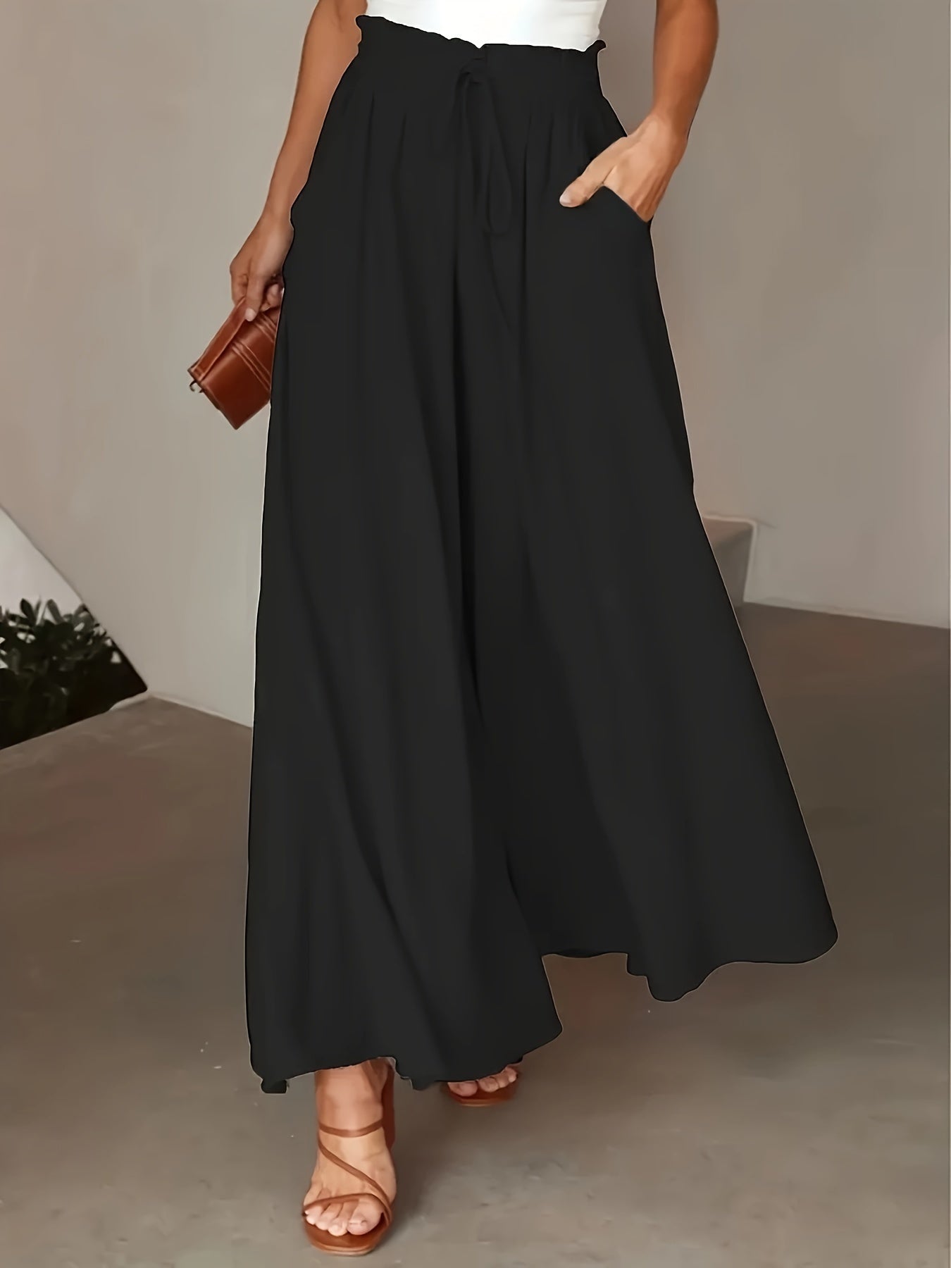 Corae™ Pantalones Sueltos de Pierna Ancha con Cintura Alta y Cordón