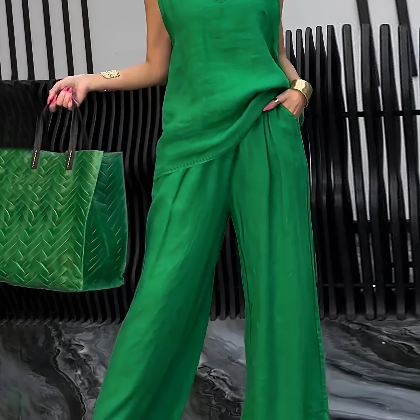 Kalia™ Conjunto Casual de Dos Piezas con Top sin Mangas y Pantalón Amplio
